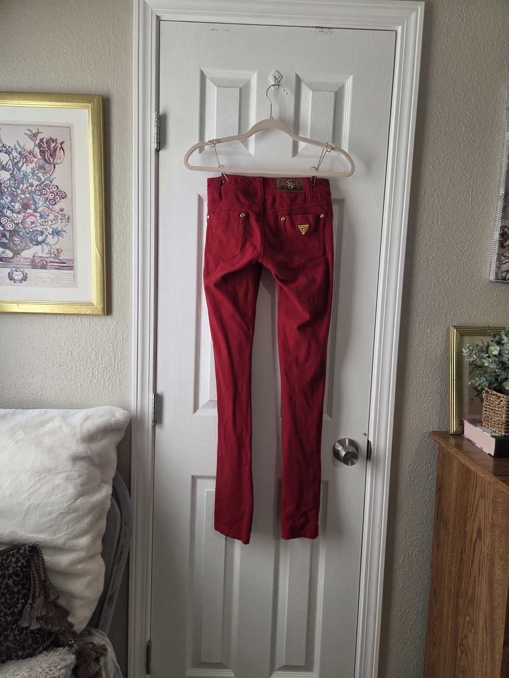 Vintage Guess Gold Label Red Skinny Jeans Pants Y2K Gold Hardware Sz 24